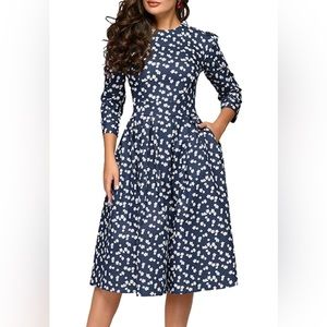 Vintage Style Pocketed Midi Dress